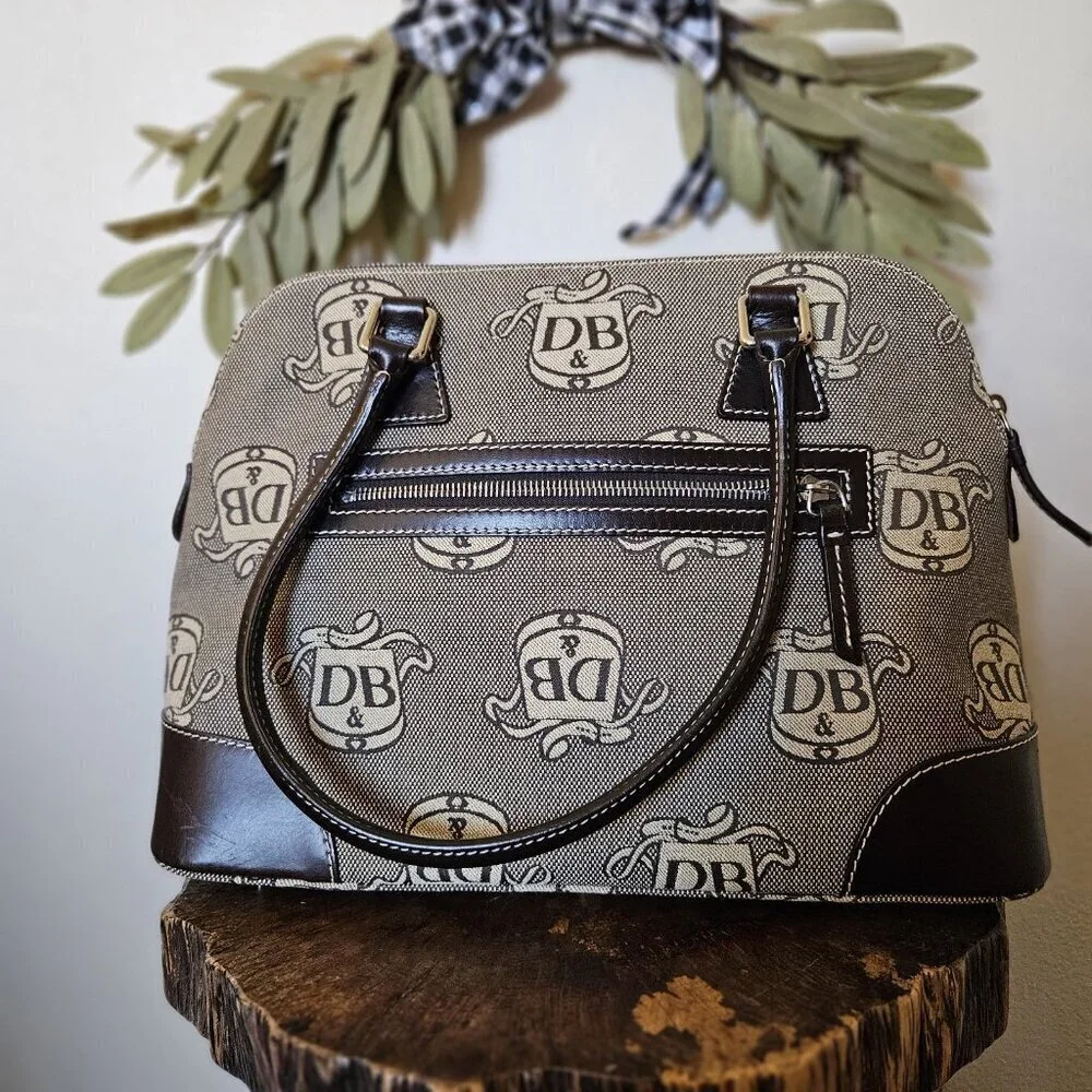 Dooney & Bourke DB Monogram Satchel + Wristlet Set NWT Gray Canvas Leather